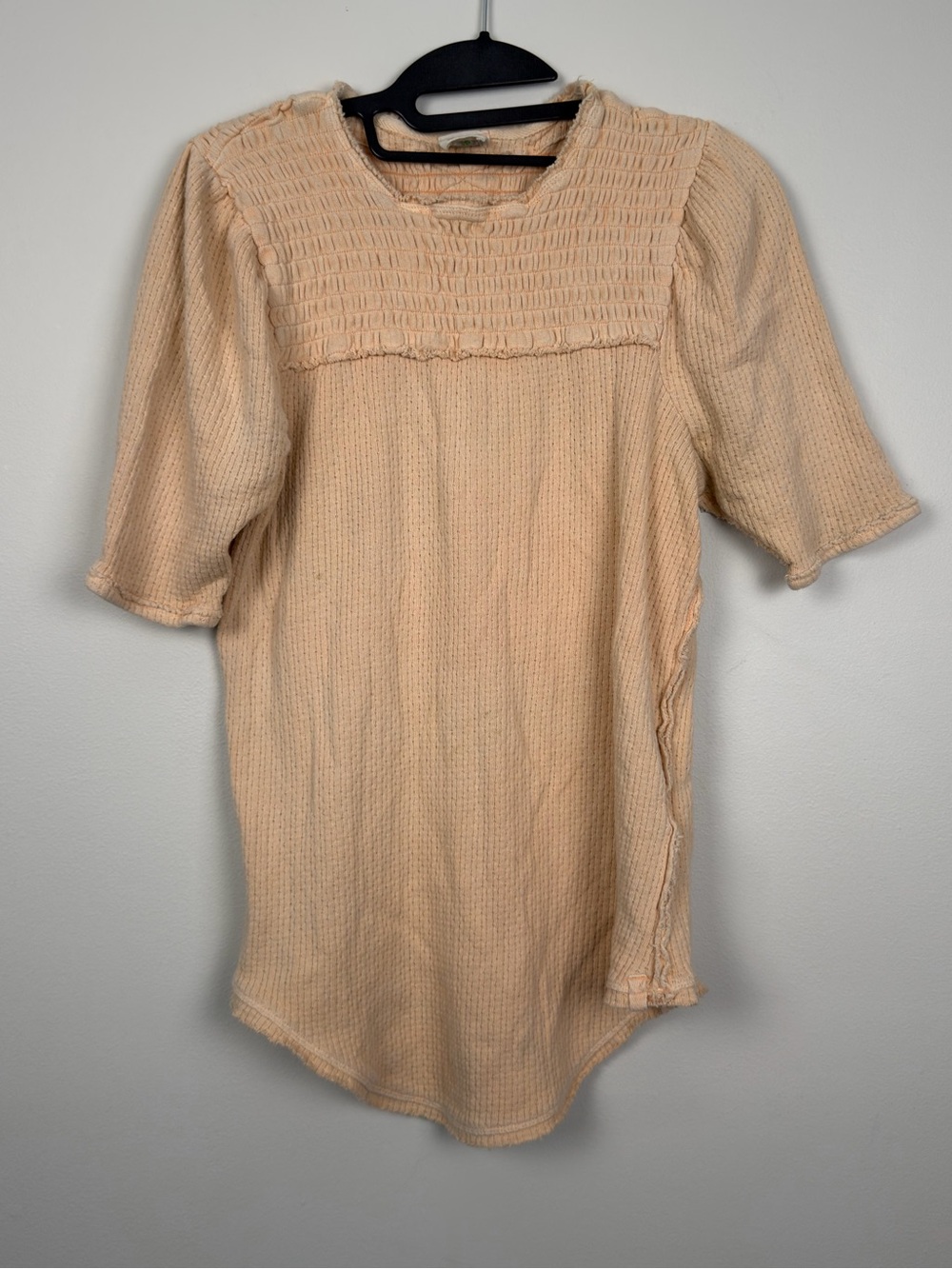One World Women’s XL Peach Waffle Knit Thermal Tunic Boho 3/4 Sleeve